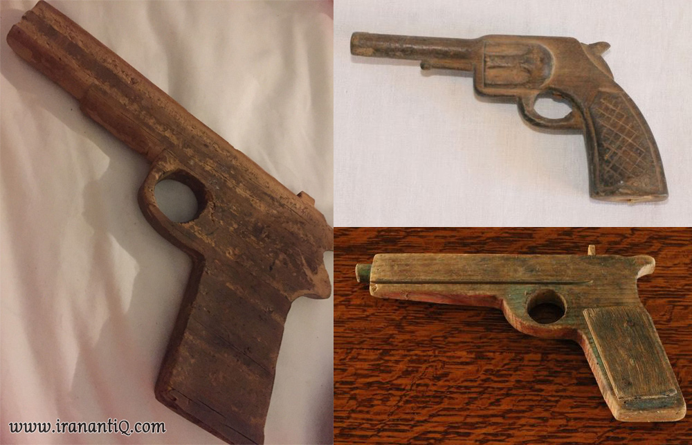 چند نمونه از تفنگ های چوبی که در گذشته برای بازی کودکان ساخته می شد