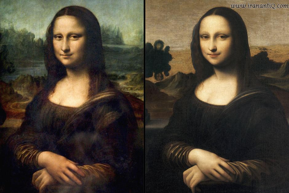 اصل تابلوی مونالیزا ( سمت چپ ) و  کپی آن ( سمت راست)