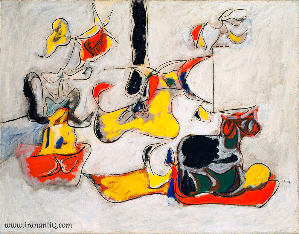 باغی در سوچی ، اثر آرشیل گورکی ، رنگ روغن روی بوم ، 99 × 78.7 سانتی متر ، سبک : اکسپرسیونیسم انتزاعی ، موزه هنرهای مدرن نیویورک