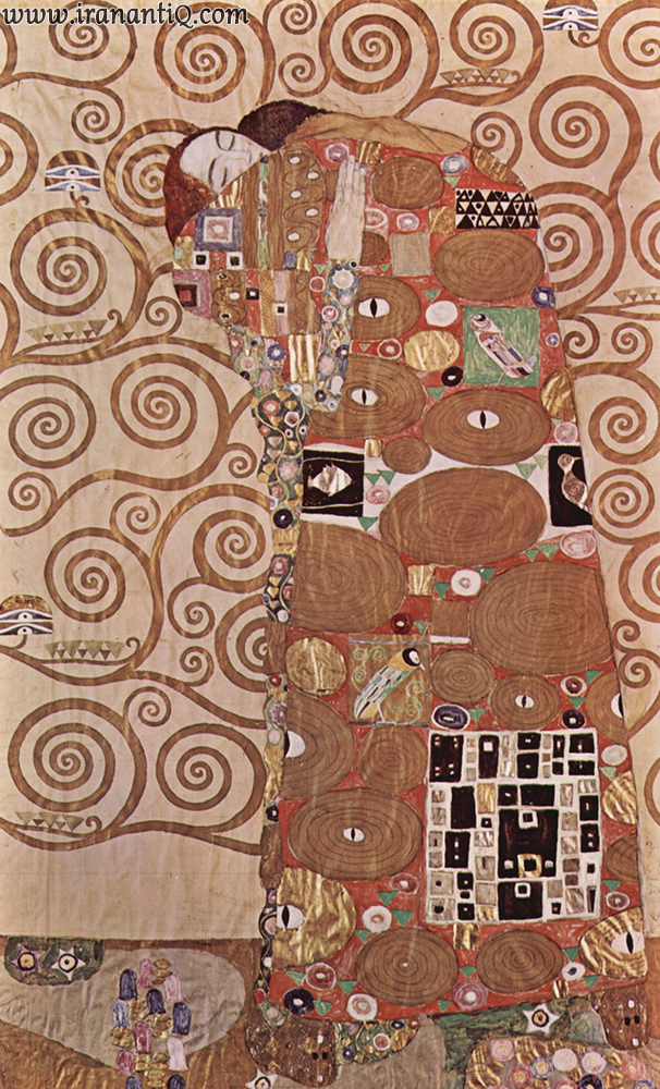 اتمام ، اثر : گوستاو کلمیت ، 11-1905 م. ، تمپرا،آبرنگ،مداد رنگی، طلاو نقره روی کاغذ بسته بندی ، بخشی از حاشیه تزئینی در کاخ استوکلت بروکسل