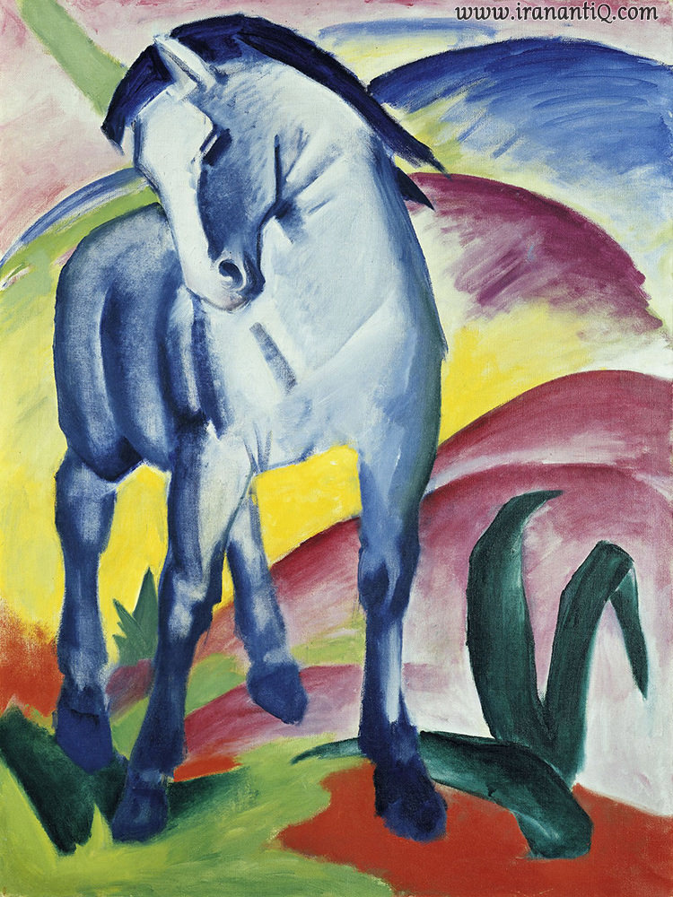 اسب آبی شماره یک ، فرانز مارک ، 1911 م. ، رنگ روغن روی بوم ، 84.5 × 112 سانتی متر ، مونیخ ، گروه سوارکار آبی