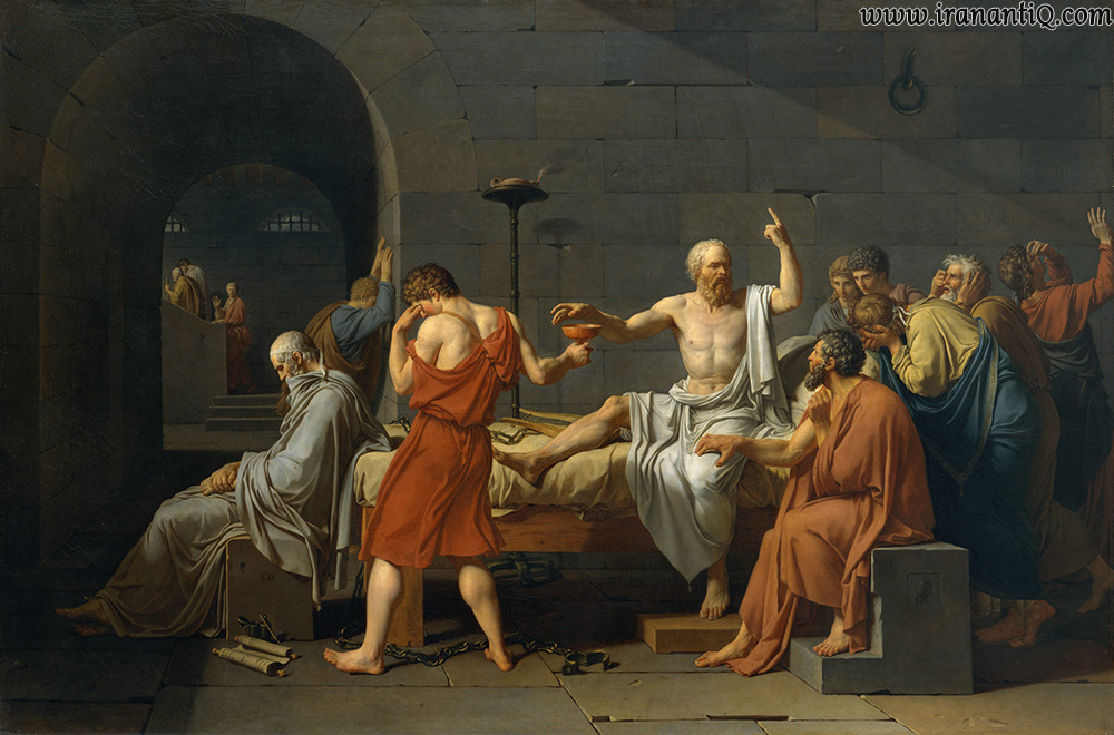 مرگ سقراط ، اثر ژاک لویی داوید ، رنگ روغن روی بوم ، 196.2 × 129.5 سانتی متر ، 1878 میلادی ، محل نگهداری : موزه متروپولیتن ، نئوکلاسی سیسم