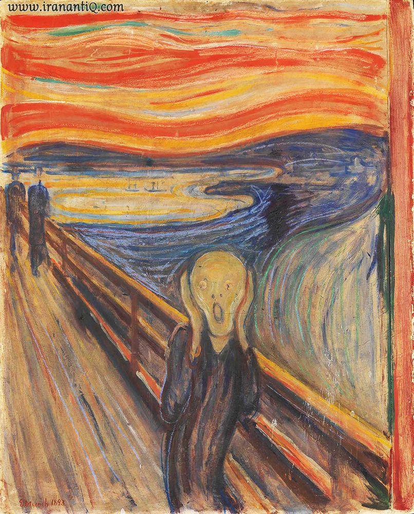 جیغ ، اثر ادوارد مونش ، سبک : اکسپرسیونیسم ، 73×91 سانتی متر ، 1893 م. محل نگهداری : گالری ملی نروژ 