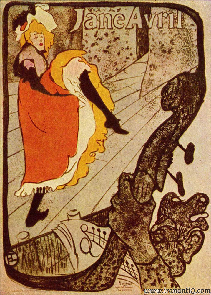 جین آوریل ، اثر هنری تولوز لوترک ، چاپ سنگی رنگی ، 1893 م. ، 91/5 × 124 سانتیمتر ، گروه نبی ها