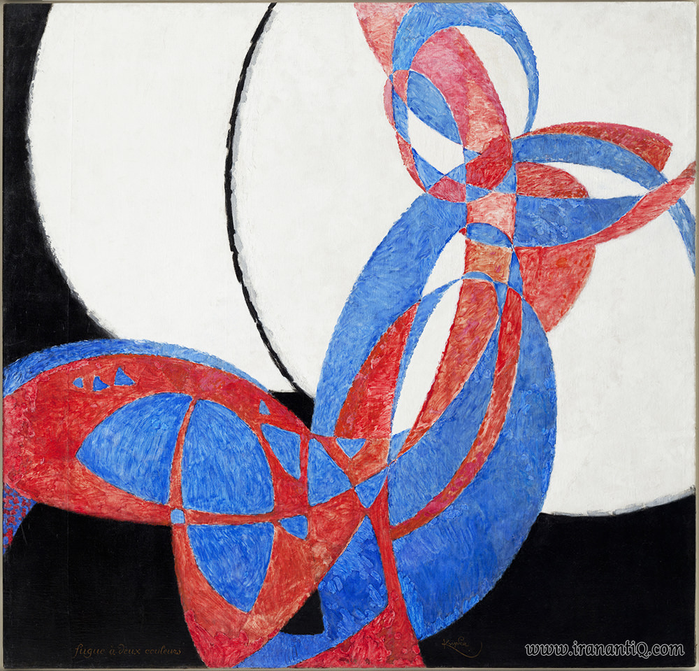 آمفورا ، اثر فرانتسک کوپکا ، اجرا با ترکیب دو رنگ ، 1912 م. ، رنگ روغن روی بوم ، 200 ×211 سانتی متر ، پراگ ، سبک : اورفیسم