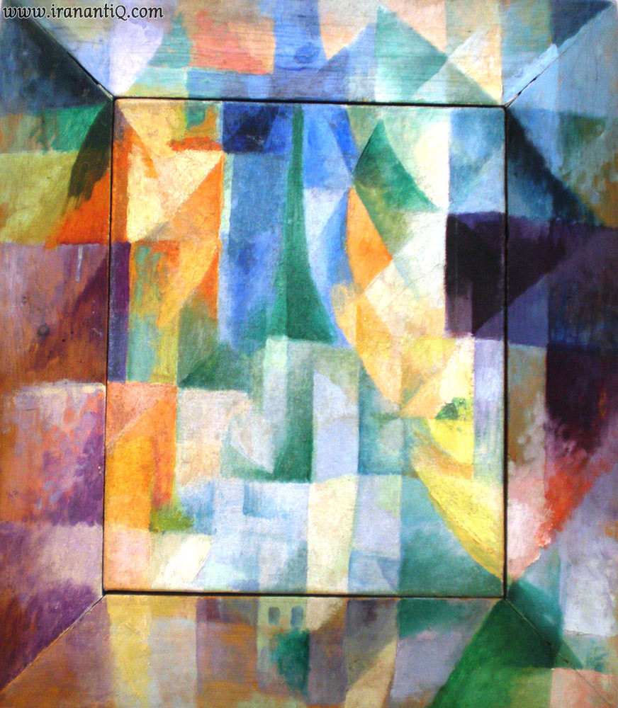 پنجره‌ های همزمان در شهر  ، اثر رابرت دلونه ، 1912 م. ، رنگ روغن روی بوم و چوب ، 46 × 40 سانتیمتر ، تالار هنر هامبورگ ، سبک : اورفیسم
