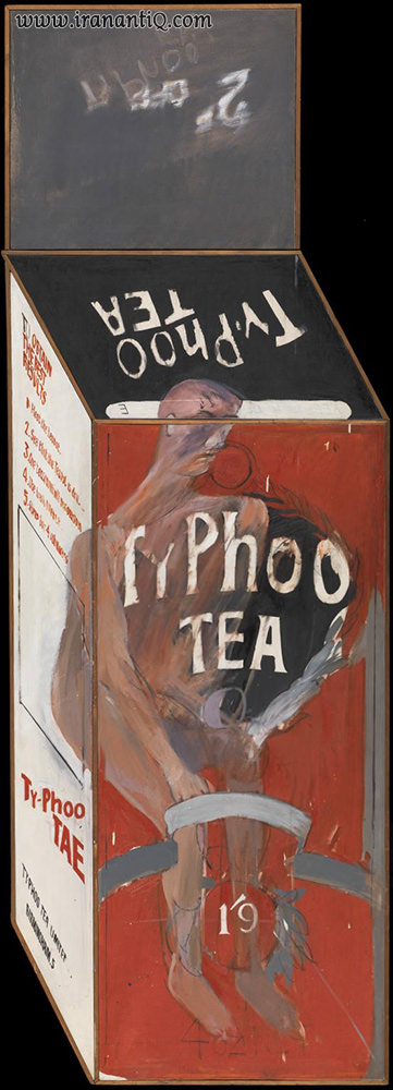 نقاشی روی پاکت چای ، دیوید هاکنی ، رنگ روغن روی بوم ، 76 × 198 سانتی متر  ، 1961 م. ، مجموعه خصوصی ، سبک : پاپ آرت