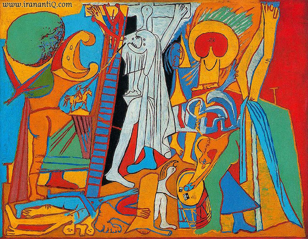 تصلب عیسی مسیح ، پابلو پیکاسو ، 1930 م. ، 50 × 65.5 سانتی متر ، رنگ روغن روی چوب ، کلکسیون خصوصی ، سبک : سوررئالیسم