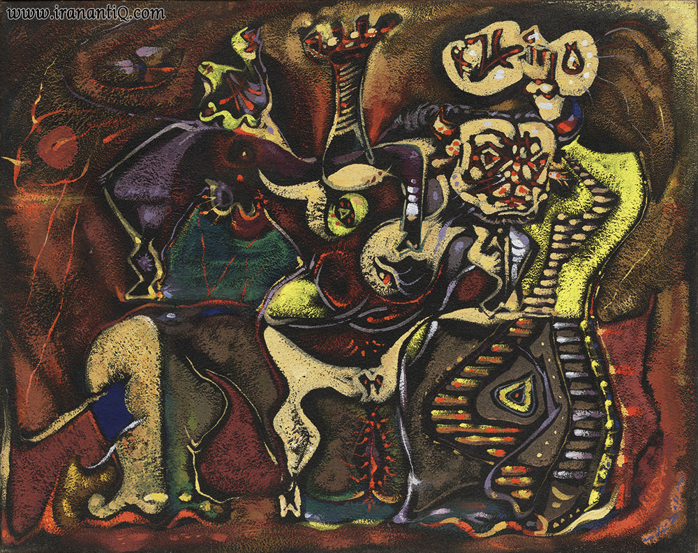 پاسیفائه (Pasiphae) ، آندره ماسون ، 1942 م. ، 50.5 × 63.8 سانتیمتر ، سبک : سوررئالیسم ، موزه هنرهای مدرن نیویورک