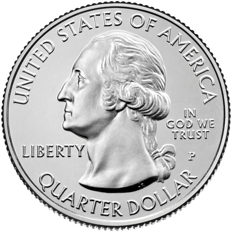 تصویر جورج واشنگتن بر روی سکه های کوارتر آمریکای زیبا