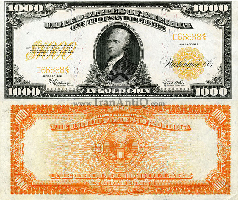 1000 دلار سری گواهی طلا - الکساندر همیلتون
