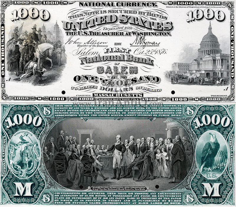 1000 دلار سری ملی - استعفای جورج واشنگتن