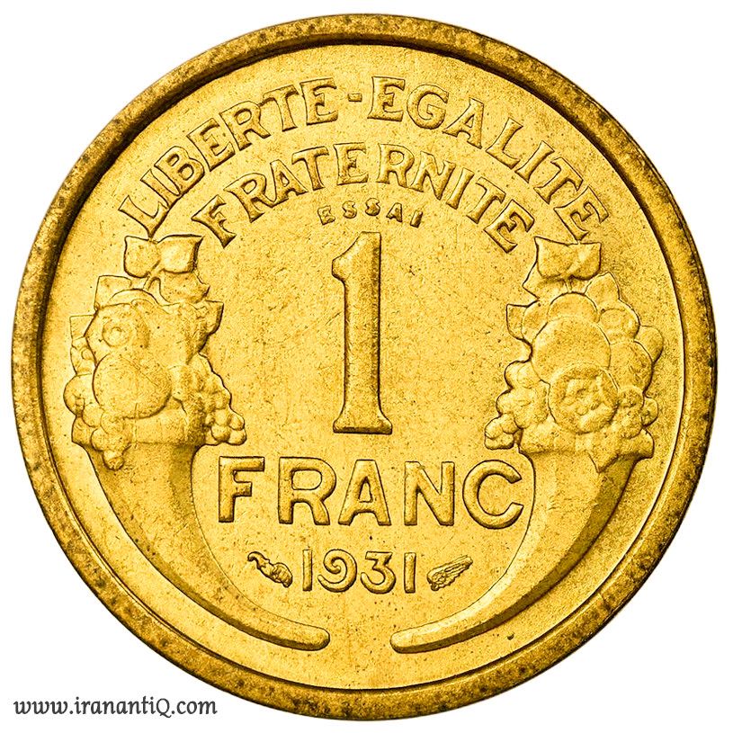 تصویر شاخ نعمت بر روی سکه 1 فرانک فرانسه
