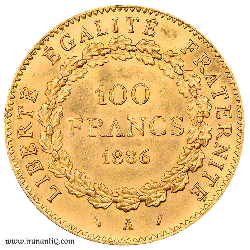 آزادی ، برابری ، برادری ؛ شعار رسمی جمهوری فرانسه بر روی سکه 100 فرانک