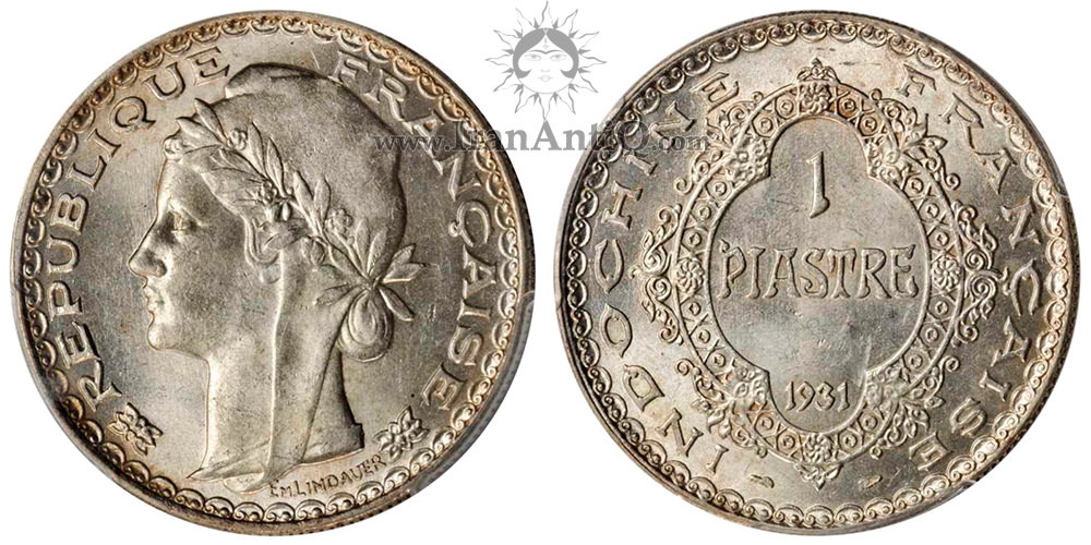 سکه 1 پیاستر هندوچین فرانسه - ماریان با سربند