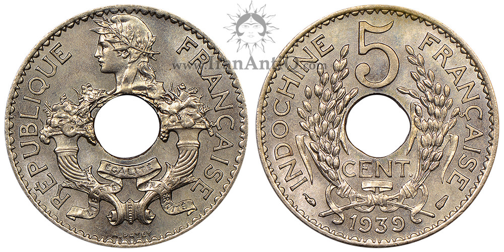 سکه 5 سانتیم هندوچین فرانسه - شاخ نعمت