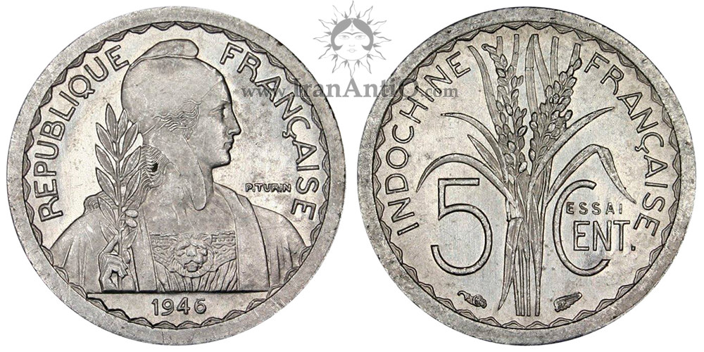 سکه 5 سانتیم هندوچین فرانسه - الهه ماریان