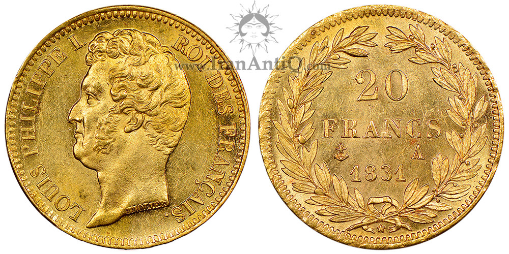 سکه 20 فرانک طلا لوئی فیلیپ یکم - بدون سربند