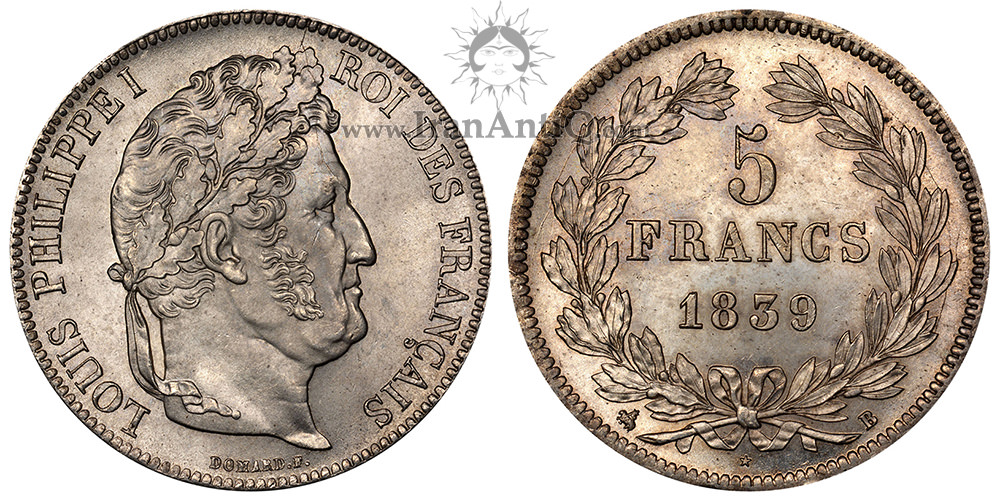 سکه 5 فرانک لوئی فیلیپ یکم - با سربند