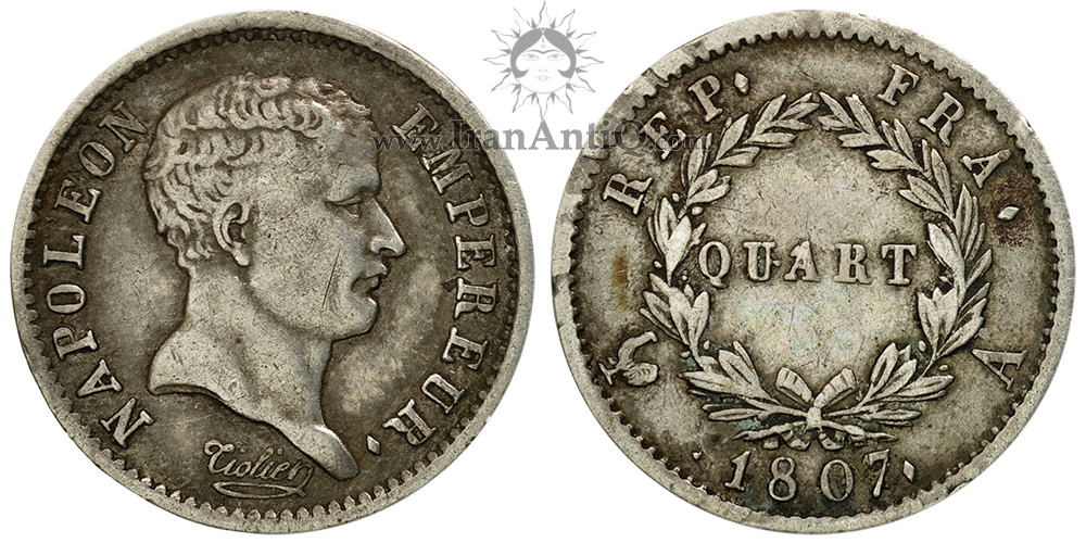سکه 1/4 فرانک ناپلئون یکم - نیم تنه بزرگ