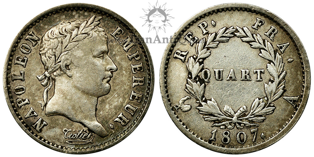 سکه 1/4 فرانک ناپلئون یکم - ناپلئون با سربند-تیپ یک