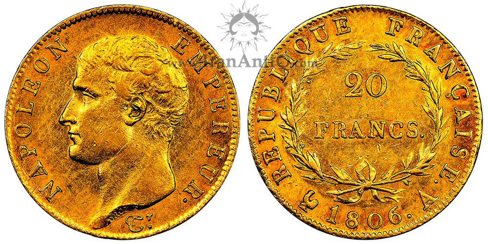 سکه 20 فرانک طلا ناپلئون یکم - ناپلئون بدون سربند