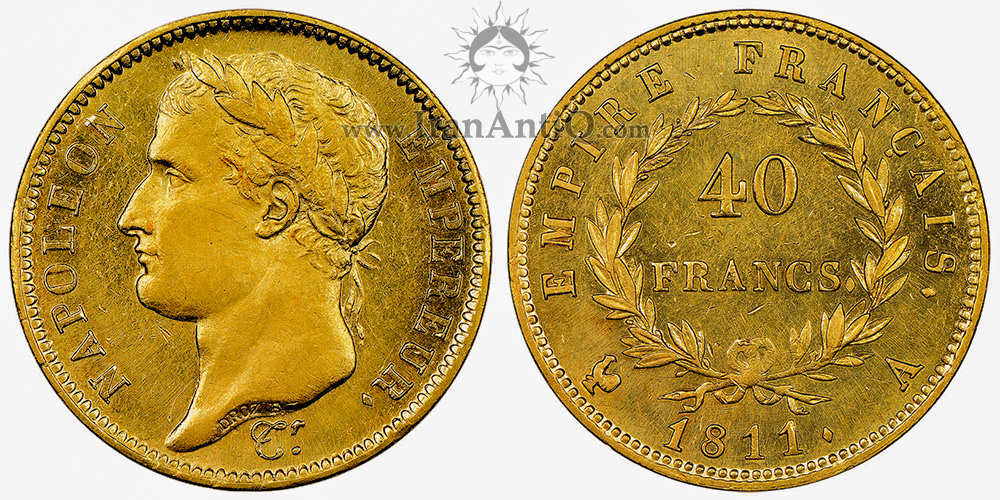 سکه 40 فرانک طلا ناپلئون یکم - ناپلئون با سربند-تیپ دو