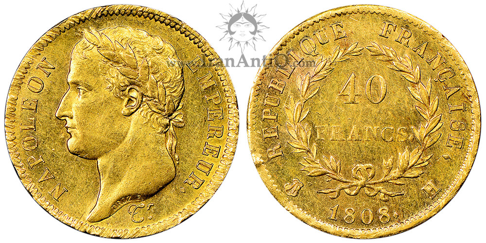 سکه 40 فرانک طلا ناپلئون یکم - ناپلئون با سربند-تیپ یک