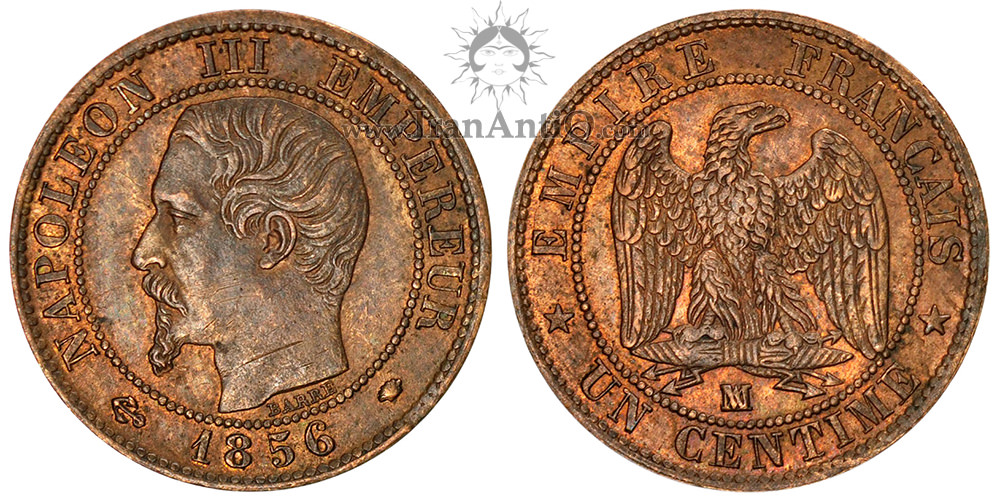 سکه 1 سانتیم ناپلئون سوم - بدون سربند