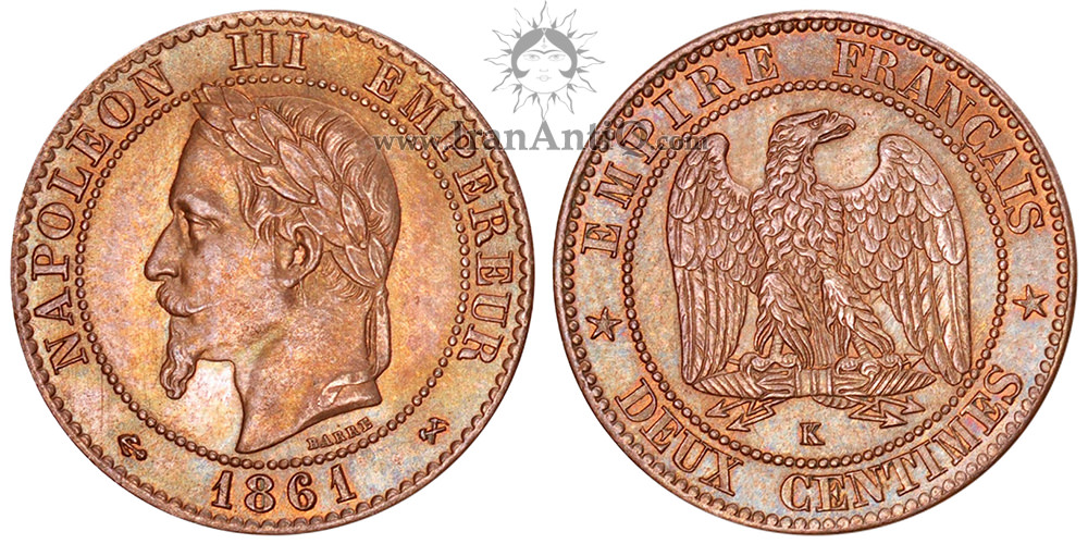 سکه 2 سانتیم ناپلئون سوم - با سربند