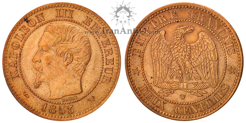 سکه 2 سانتیم ناپلئون سوم - بدون سربند