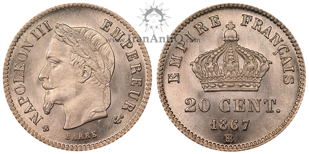 سکه 20 سانتیم ناپلئون سوم - تاج پادشاهی