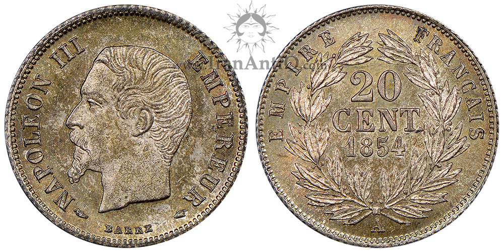 سکه 20 سانتیم ناپلئون سوم - تاج زیتون