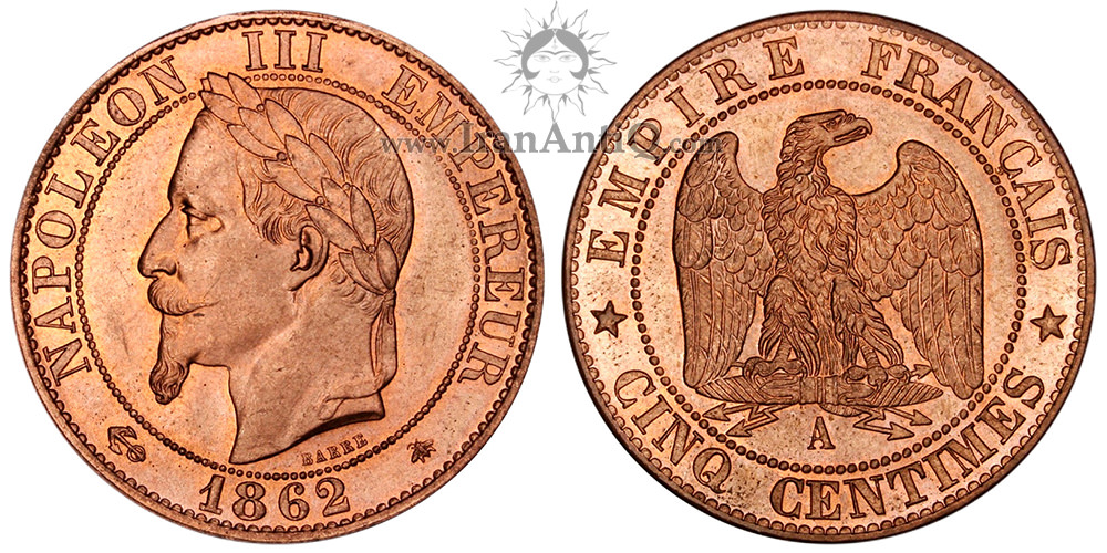 سکه 5 سانتیم ناپلئون سوم - با سربند