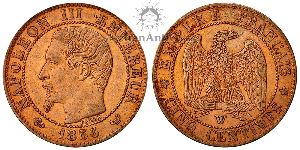 سکه 5 سانتیم ناپلئون سوم - بدون سربند