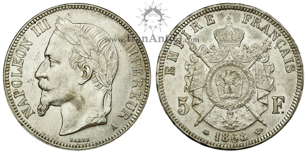 سکه 1 فرانک ناپلئون سوم - با سربند