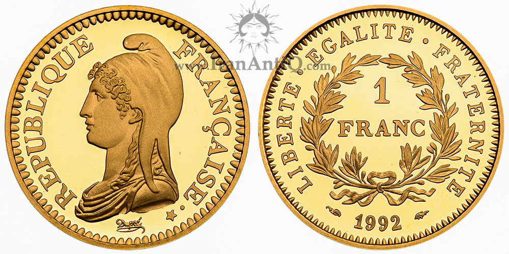 سکه 1 فرانک جمهوری کنونی - نیمرخ نماد آزادی با کلاه