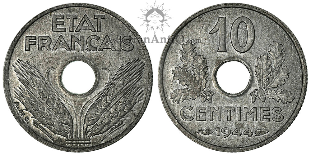 سکه 10 سانتیم جمهوری سوم - سنبله گندم-سایز کوچک