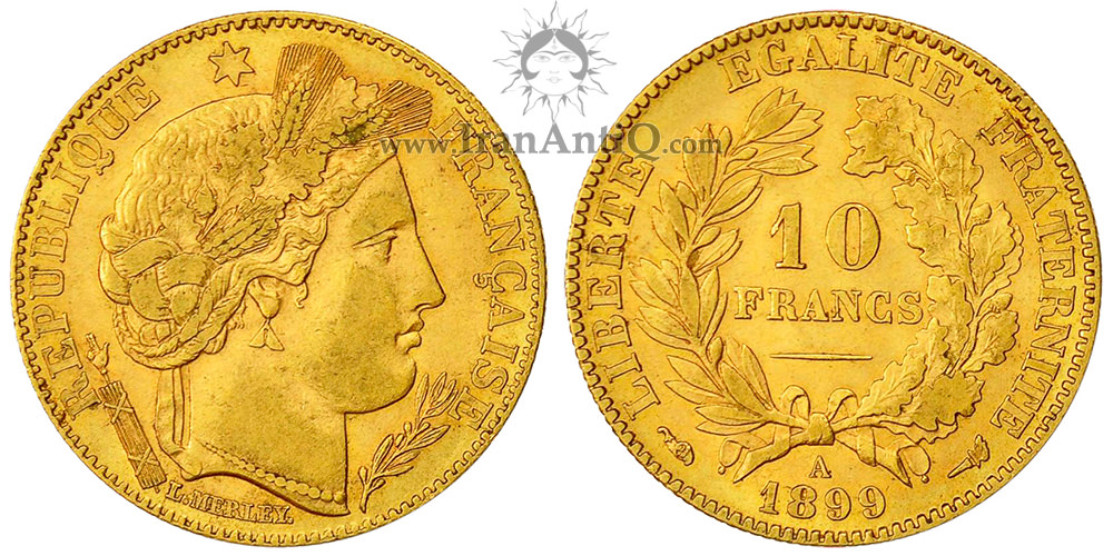 سکه 10 فرانک طلا جمهوری سوم - الهه سرس