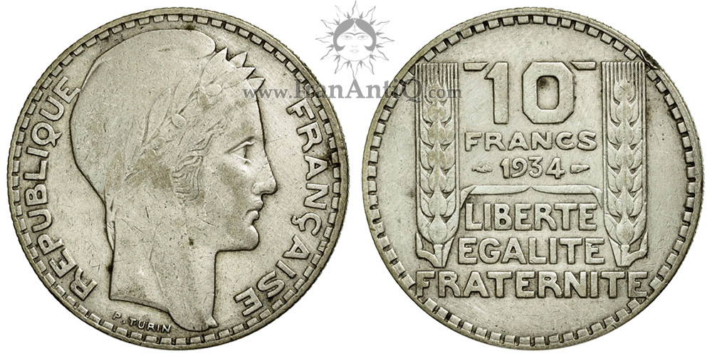 سکه 10 فرانک جمهوری سوم - الهه ماریان با سربند