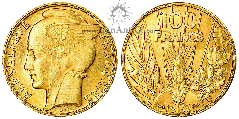 سکه 100 فرانک طلا جمهوری سوم - نیمرخ مرکوری