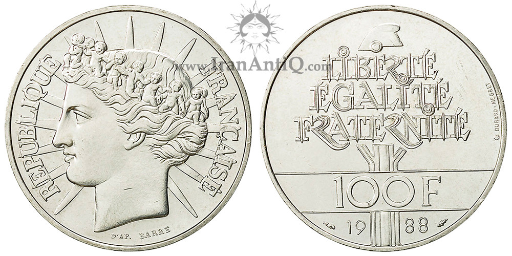 سکه 100 فرانک جمهوری کنونی - نماد آزادی با تاج فرشته