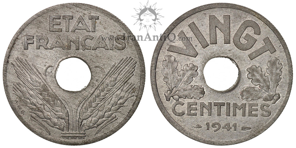 سکه 20 سانتیم جمهوری سوم - با حروف