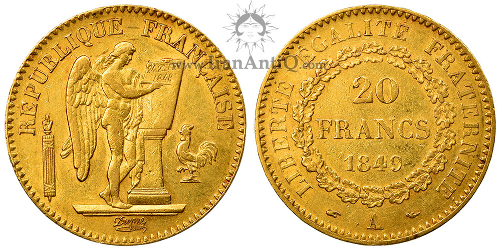 سکه 20 فرانک طلا جمهوری دوم و سوم - فرشته