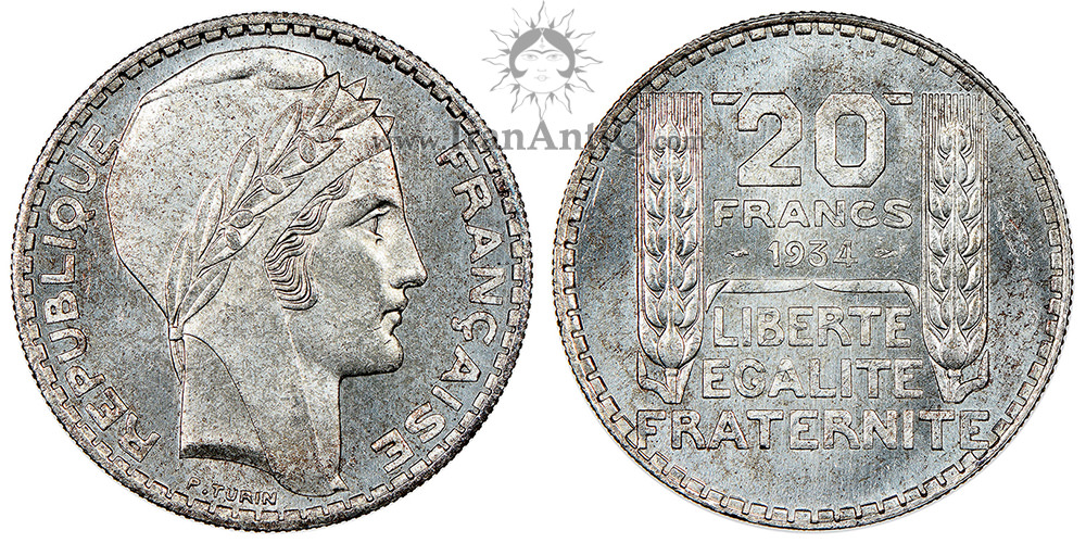 سکه 20 فرانک جمهوری سوم - الهه ماریان با سربند
