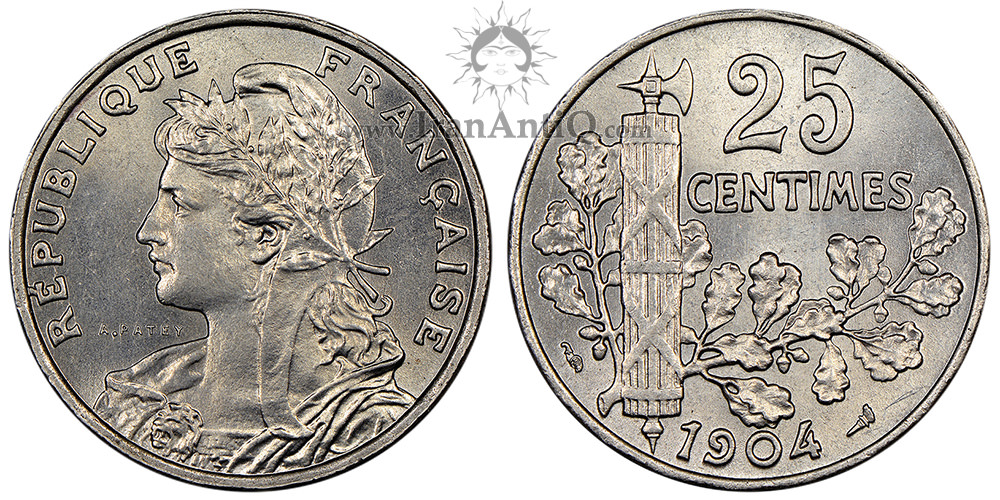سکه 25 سانتیم جمهوری سوم - نماد آزادی-تیپ دو