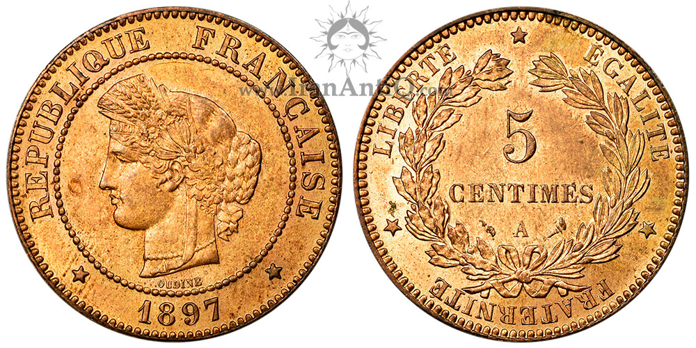 سکه 5 سانتیم جمهوری سوم - الهه سرس