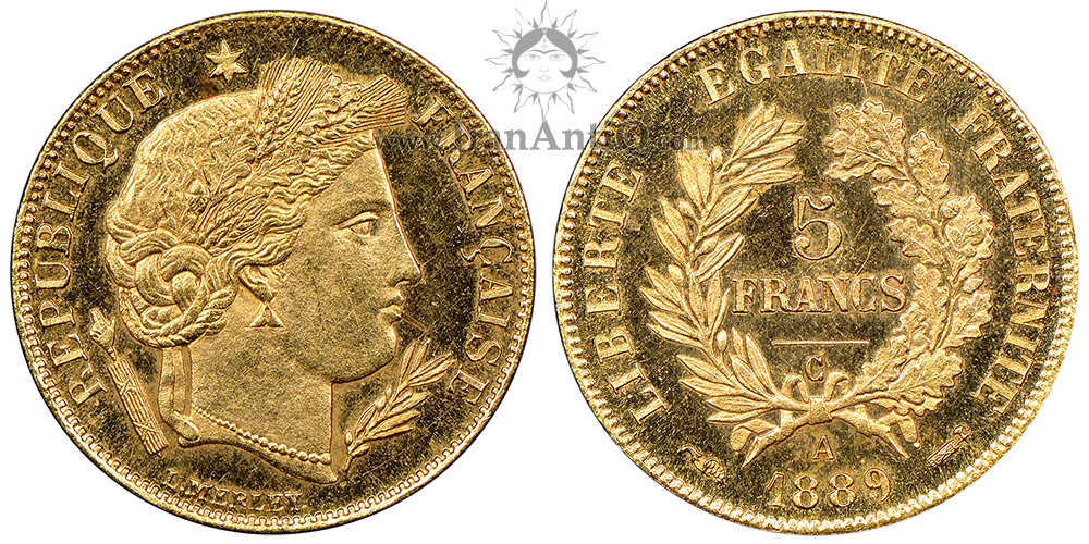 سکه 5 فرانک طلا جمهوری سوم - الهه سرس