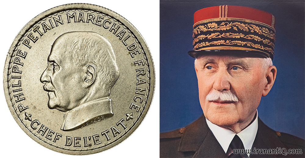 مارشال فیلیپ پتن و تصویر وی بر روی سکه فرانسه