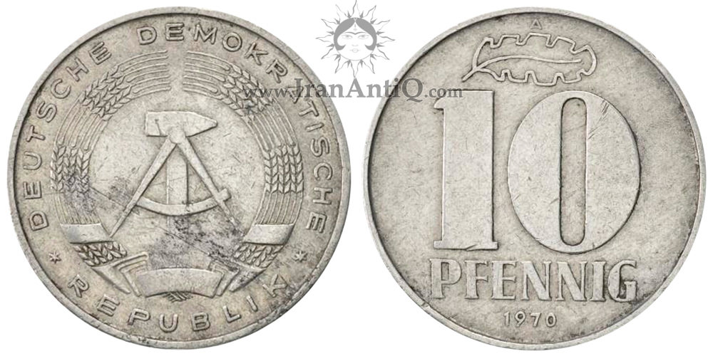 سکه 10 فینیگ جمهوری دموکراتیک - نشان ملی آلمان شرقی